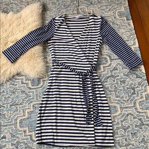 DVF Navy and White Wrap Dress